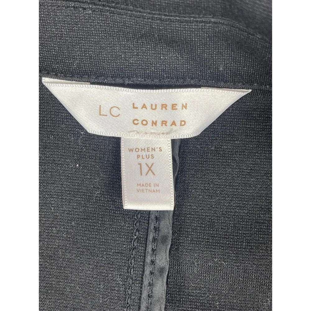 LC Lauren Conrad Womens‎ Plus 1X Black Single Button Knit Blazer Career Office